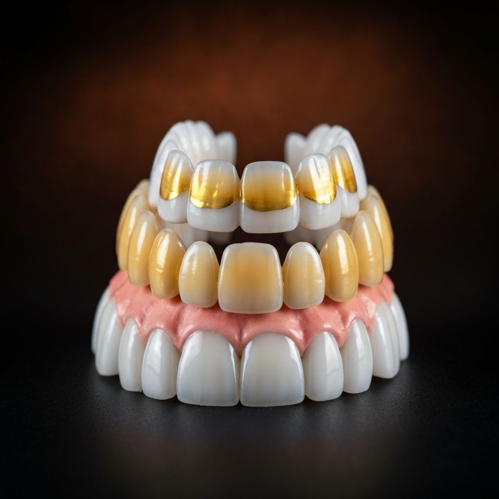 Layered porcelain dental veneers and crowns