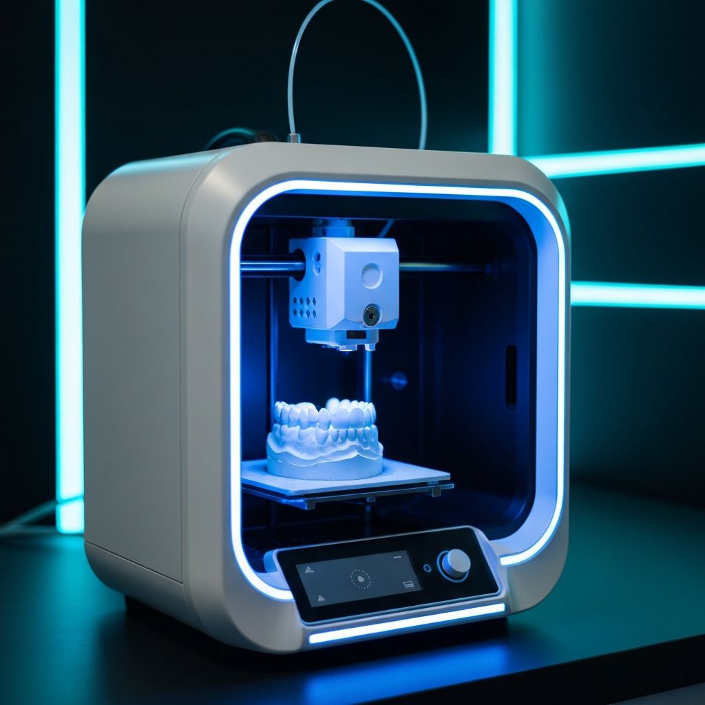 Modern dental 3D printer creating dental models